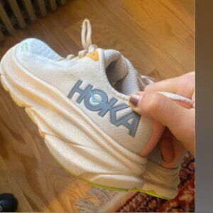 6.5 women's size Hoka Clifton running shoes (canteloupe orange green color)